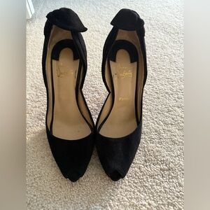 Christian Louboutin Black Suede Peep-Toe Heels
